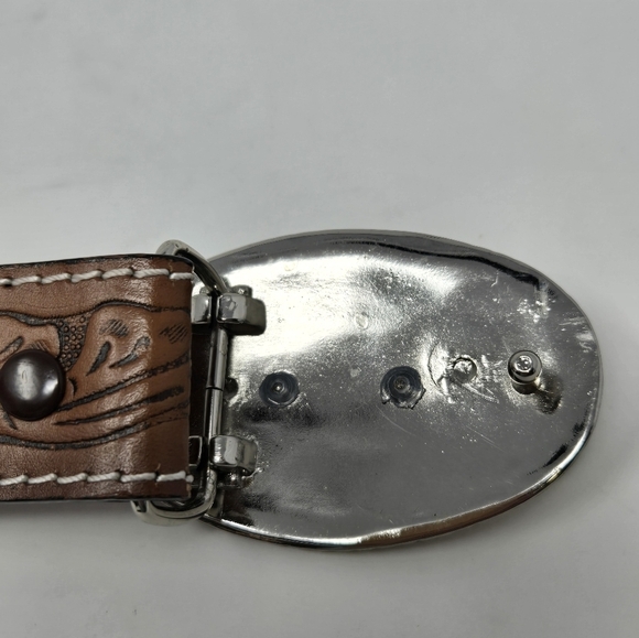 NOCONA BELT CO. BROWN EMBOSSED LEATHER BELT BULL RIDER BUCKLE YOUTH SIZE 22 BOYS - Picture 5 of 13